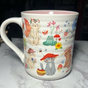 Whimsical Cat Mug - White with Multicolor Design
